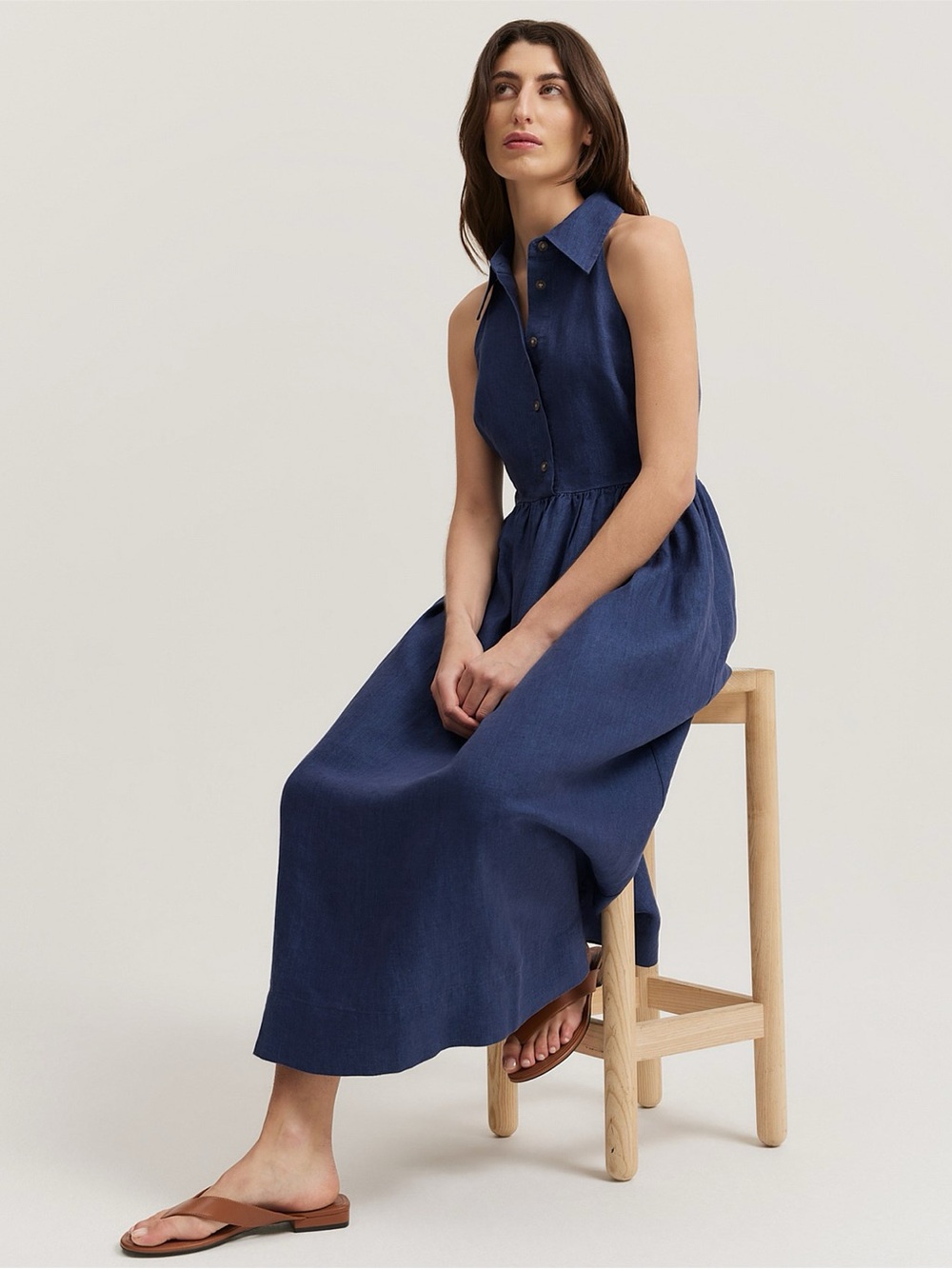 Banana Republic linen shirt dress maxi navy 14 - Picture 3 of 10